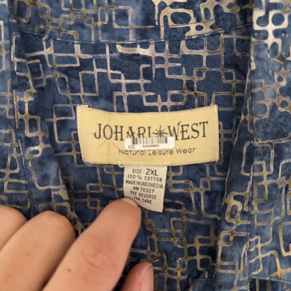 Johari West Shirt Mens 2XL Blue Geometric Print Short Sleeve Button Up Casual - Picture 3 of 4